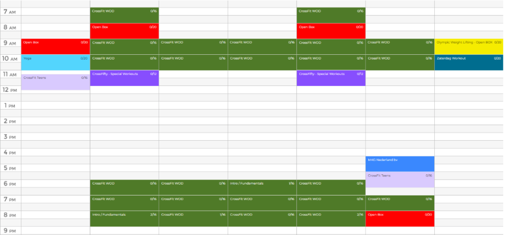 Het rooster bij CrossFit Hengelo